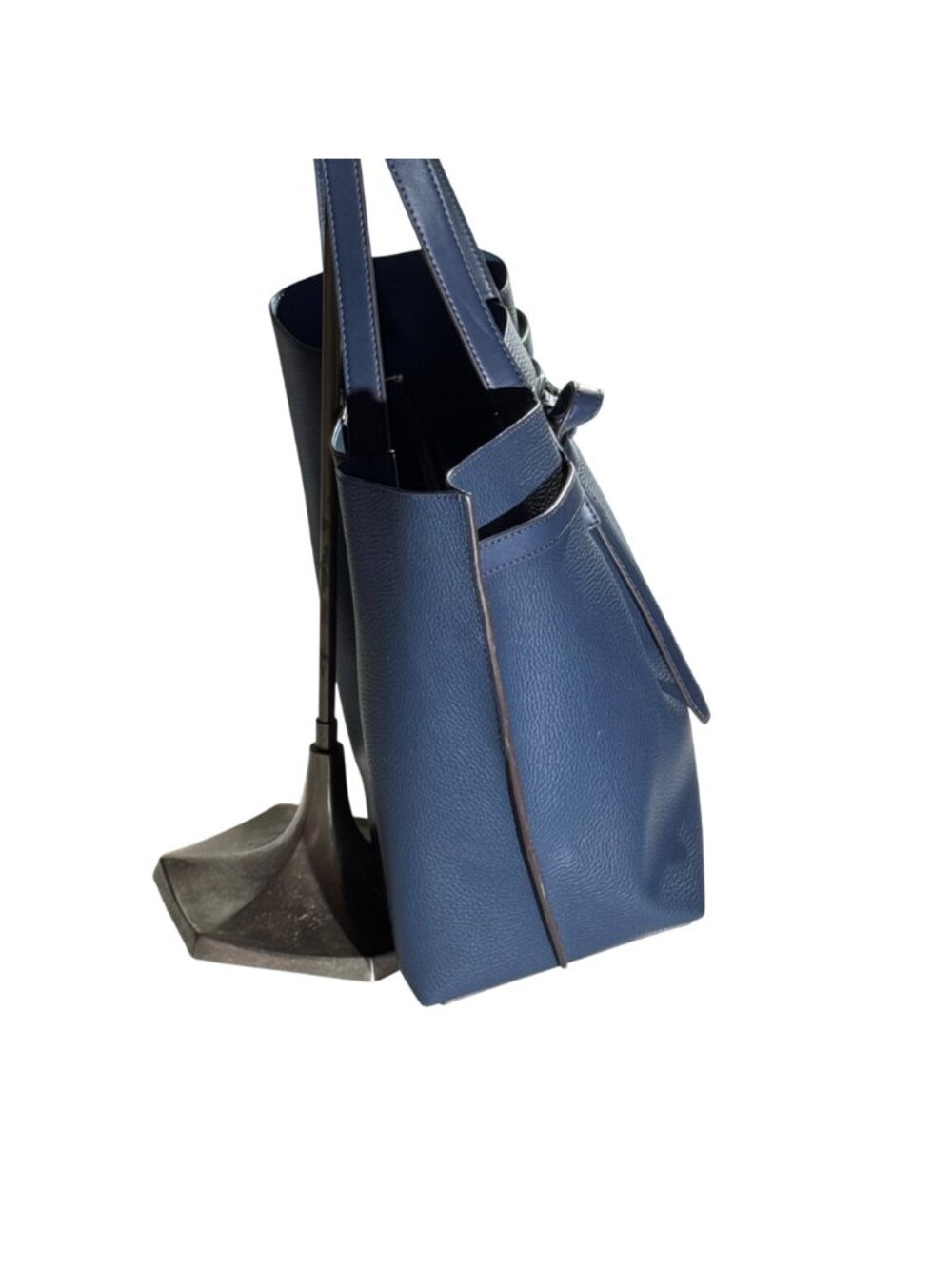Michael Kors Blue Pebbled Leather Tote Bag Snap Closure & Dual Shoulder Straps - Picture 5 of 14